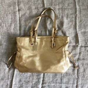 Calvin Klein Gold Leather Tote Bag with Gold-Tone Hardware